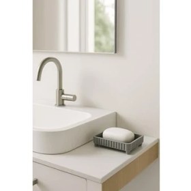 Resim Serisi Gri Banyo Seti, 5 Parça Akrilik 5 Litre Çöp Kovası, Sabunluk, Fırçalık Takımı - 3088 