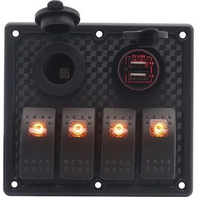 Resim Moveevo 12v/24v Metal Panel Switch Set: 4-grup Pbt Anahtar Turuncu Işık , 5v 4.8a Usb Şarj Cihazı, Tekerlek Sigara Çıktısı Ve Aksesuarlar 