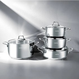 Resim Nehir Silver Klasik 8 Parça Paslanmaz Çelik Tencere Seti 