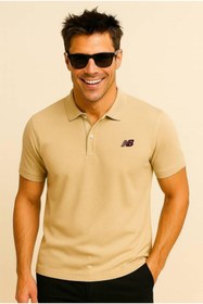 Resim New Balance Bej Classic Basic Logo Polo Yaka Pike Tişört MNT3415-MOP 