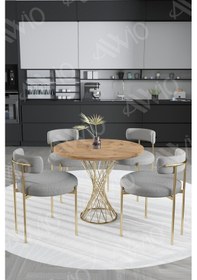 Resim Avvio Tiny Mat Gold Teddy Sandalye 90x90 Yuvarlak Yemek Masası Mutfak Masası Masa Sandalye Takımı Akça 