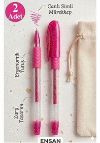 Resim Pembe Simli Jel Kalem 1.0mm 2 Adet Akıcı Yazım Pensan Simli Jel Kalem Tükenmez Simli Kalem Simli Pilot Kalem Canlı 