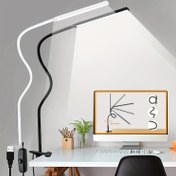 Resim 1 adet DLXTECH Esnek Boyunlu ve Kelepçe Tabanlı LED Masa Lambası, USB ile Çalışan Ayarlanabilir Kol Görev Işığı, Göz Koruyucu Parlamasız Aydınlatma Ev Ofisi, Çalışma, El İşi İçin - Beyaz/Siyah, Çalışma Alanı Aydınlatması | Modern Masa Lambası, Ev Ofis için Masa Lambaları 