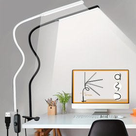 Resim 1 adet DLXTECH Esnek Boyunlu ve Kelepçe Tabanlı LED Masa Lambası, USB ile Çalışan Ayarlanabilir Kol Görev Işığı, Göz Koruyucu Parlamasız Aydınlatma Ev Ofisi, Çalışma, El İşi İçin - Beyaz/Siyah, Çalışma Alanı Aydınlatması | Modern Masa Lambası, Ev Ofis için Masa Lambaları 