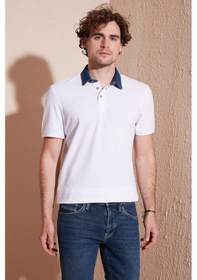 Resim Buratti % 100 Pamuk Düğmeli Regular Fit Erkek Polo Yaka T Shirt 5902134 Beyaz 