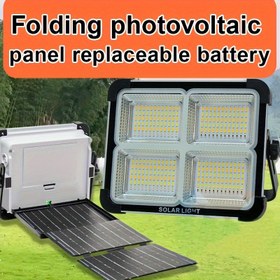 Resim 1 adet 7200mAh güneş paneli ile dört lamba başlığı, 18650*6 çıkarılabilir pil, yüksek ışık arama feneri, şarj hazinesi, uzun ömürlü taşınabilir acil durum lambası, gece depo acil aydınlatma için kullanılır, gece pazar tezgahları, kamp çadırı aydınlatması 
