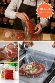 Resim Plas+Plus Endüstriyel Vakum Poşet Torba Et Tavuk Peynir Gıdayla Temasa Uygun 150 Mikron Düz 35x21 cm 50 Adet 