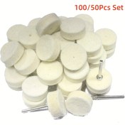 Resim 50 adet/100 adet Yün Keçe Parlatma Pedleri Seti 1/8'' Shank Döner Araçlarla Hızlı Değiştirme Yün Parlatma Tekerleği ile Jade Zımpara Tekerleği Ahşap Oyma Parlatma Aracı 