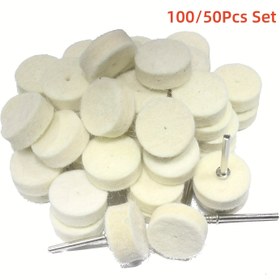Resim 50 adet/100 adet Yün Keçe Parlatma Pedleri Seti 1/8'' Shank Döner Araçlarla Hızlı Değiştirme Yün Parlatma Tekerleği ile Jade Zımpara Tekerleği Ahşap Oyma Parlatma Aracı 