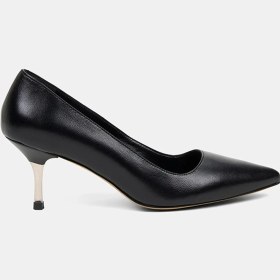 Resim Desa Kadın Siyah Sivri Burunlu Deri Stiletto 
