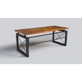 Resim NT Concept Aden Açık Ceviz Renk Siyah Metal Ayaklı Masif Ağaç Ofis Takımı 140 cm'lik Takım 