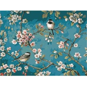 Resim wombhobby Badem Çiçekleri Sayılarla Boyama Seti 80x100 Cm Çerçevesiz RULO ( Kasnaksız ) 