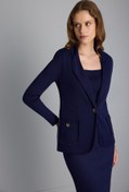 Resim Kolları Ribli Lacivert Triko Blazer Ceket 