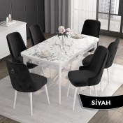 Resim Canisa Concept Noa Serisi,80 x 132 cm Açılabilir Mdf Masa,beyaz Mermer Desen Mutfak Masa Takımı, 6 Sandalye Gümüş Halkalı 