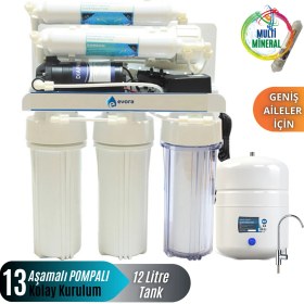 Resim Evora 13 Aşamalı Açık Kasa 12 Litre Pompalı Su Arıtma Cihazı Mineralli Su Özellikli 