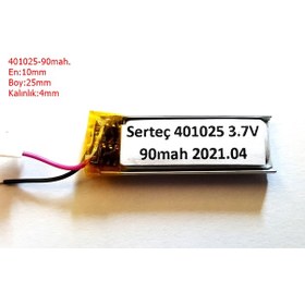 Resim Sertec 401025 Li-po 3.7 V 90 Mah Şarj Edilebilir Bluetooth Kulaklık Pili 