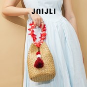 Resim JAIJLI Bohemian Tassel Dokuma Kova Çantası - Kırmızı ve Beyaz Püskül, Vintage Fransız Tarzı, Plaj, Düğün, İşe Giderken ve Seyahat için Mükemmel, Kadınlar, Öğretmenler, Arkadaşlar ve Damatlar için İdeal Hediye, Günlük Tote Çanta | Bohemian Tarzı Çanta | Dayanıklı Kolu Çanta, Plaj Tote Çanta 