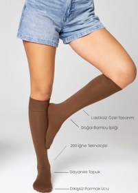 Resim bamboo star Bambu Kadın Dizaltı Kahverengi Uzun Yumuşak Dikişsiz Çorap /Pantolon Çorabı / Teni Göstermeyen Çorap 