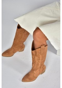 Resim Fox Shoes V820356002 Taba Süet Kalın Topuklu Kadın Çizme Taba 