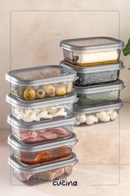 Resim 9lu Büyük Boy Dikdörtgen Plastik Kapak Kahvaltılık Seti 400 ml Antrasit Erzak Kavanoz Seti 