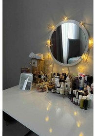 Resim 60 Cm Çap Banyo & Makyaj Aynası Yuvarlak Antre Hol Koridor Duvar Salon Mutfak Ofis Dekoratif Ayna - Beyaz Beyaz 