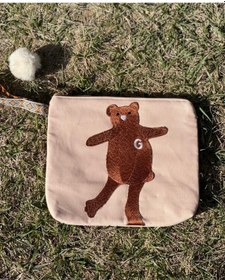 Resim Ayı Aplikeli Tasarım Nakış Işlemeli Portföy Clutch El Ve Makyaj Çantası 225x28 Cm Renkli 