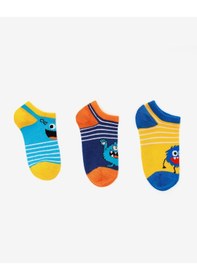 Resim Skechers 3'lü Paket Funny Feet Bilekli Çorap Büyük Erkek Çocuk Sarı-mavi-lacivert Sk2520131-3474 