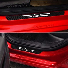 Resim Renault Clio Araç Kapı Bagaj Eşiği Koruma Seti Çizilme Engelleyici Karbon Folyo Clio Yazılı 