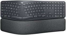 Resim Logitech K860 ERGO Gelişmiş Ergonomik Kablosuz Klavye, Bilek Desteği, Bluetooth ve USB Bağlantılı, Sessiz, Özelleştirilebilir Tuşlu, Konforlu Bölünmüş Türkçe Q Klavye, Siyah 