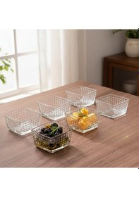 Resim Piramit Desen Kahvaltılık Cam Kase Seti - 6 Adet - 350 Ml. Şeffaf 