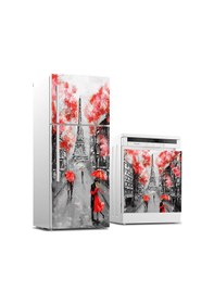 Resim Buzdolabı Ve Bulaşık Makinası Beyaz Eşya Sticker Kaplama Eyfel Kırmızı Yağlıboya 