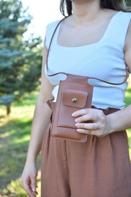 Resim DK LEATHER Kadın Kahverengi Omuz Askılı Küçük Telefon Çantası Kılıfı Kart Bölmeli Yürüyüş Çantası 