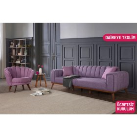 Resim Perla Sofa Velar Keten Yataklı Koltuk Takımı Mor 