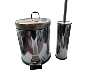 Resim Paslanmaz Lüx Krom Banyo Seti - 5 Litre Pedallı Çöp Kovası ve Wc Tuvalet Fırçası Takımı 