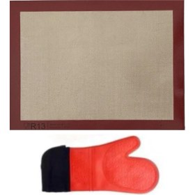 Resim Kitchen Design Lab Yanmaz Yapışmaz, Yıkanabilir, Pişirme Matı ve Kırmızı Silikon Yanmaz Mutfak Fırın Eldiveni 