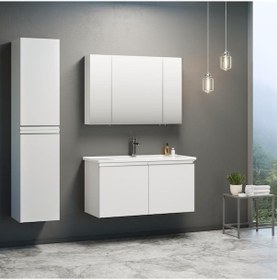 Resim Orka Terme 100 Cm Mdf Kaşmir Taş Banyo Dolabı Takımı Ve Boy Dolab Çok Renkli 