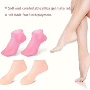Resim Bir çift silikon nemlendirici rahatlama çorabı - Yüksek esneklik, yeniden kullanılabilir aloe vera infüze spa çorapları, gece boyunca nemlendirici, kaymaz jel topuk ve burun tasarımı, hem erkekler hem de kadınlar için uygun, kuru ve sert ciltler için ideal - Çoklu renklerde mevcuttur. 
