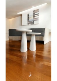 Resim Wood Wooden Ahşap 2'li Set Fitilli Mantar Yan Sehpa Modern Beyaz Renk Fiskos Beyaz 