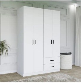 Resim Yaman Mat Beyaz 4 Kapılı 2 Çekmeceli Elbise Dolabı - Gardırop Beyaz 