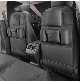 Resim Novahub Siyah Deri Araba Koltuğu Arka Organizatör Saklama Çantası Koruyucu Kapak Anti-kick Pad Styling Arabalar İçin Oto Aksesuar 56867823 