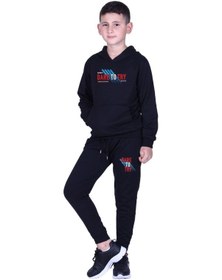 Resim Fyk Kids Erkek Çocuk Baskılı Kanguru Cepli Kapüşonlu 2li Eşofman Takımı Siyah - Füme 
