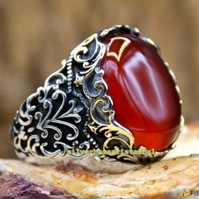 Resim Red Carnelian Agate 925 Sterling Silver Handmade Mens Ring - US: 6.5 / 54 mm / Turk: 14 