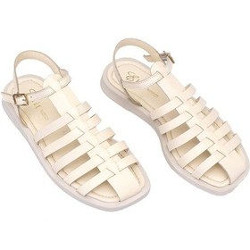 Resim Elit Camila Kadın Hakiki Deri Ortopedik Düz Sandalet Bej Bej 