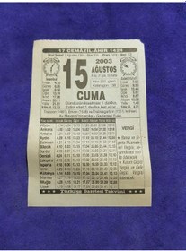 Resim 15 Ağustos 2003 Takvim Yaprağı - Nostaljik Koleksiyonluk Takvim Yaprağı 