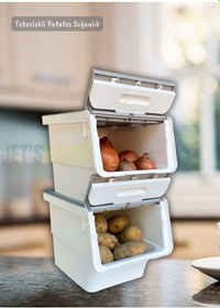 Resim 4 Lü Tekerlekli Patateslik Soğanlık Bpa Free Erzak Kutusu Sebzelik Oyuncaklık Gri 48 Lt Gri-beyaz 