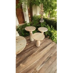 Resim Ahşap Mantar Sehpa 3lü Set Naturel Renk Doğal Fiskos Sehpa Zigon 