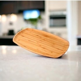 Resim Bambu Lüx Bambu Kayık Sunum Tabağı Servis Tabak 30x18cm Sunum Tabağı, Dikdörtgen Sunum Tabağı Açık Gri 