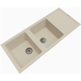 Resim Polex Cristalüx Granit Evye P-X116 Bej 2 Hazneli Tezgah Altı Ve Tezgah Üstü Mutfak Evyesi 116.5x50.8 CM 