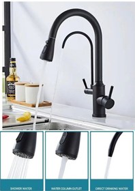 Resim Mutfak Evye Bataryası Dual Flow Su Arıtma Çıkışlı Spiralli Siyah 