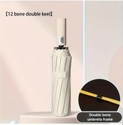 Resim Oldfriend Büyük Otomatik Katlanır Beige Şemsiye - Rüzgar Geçirmez, 12 Bölmeli, Kompakt 